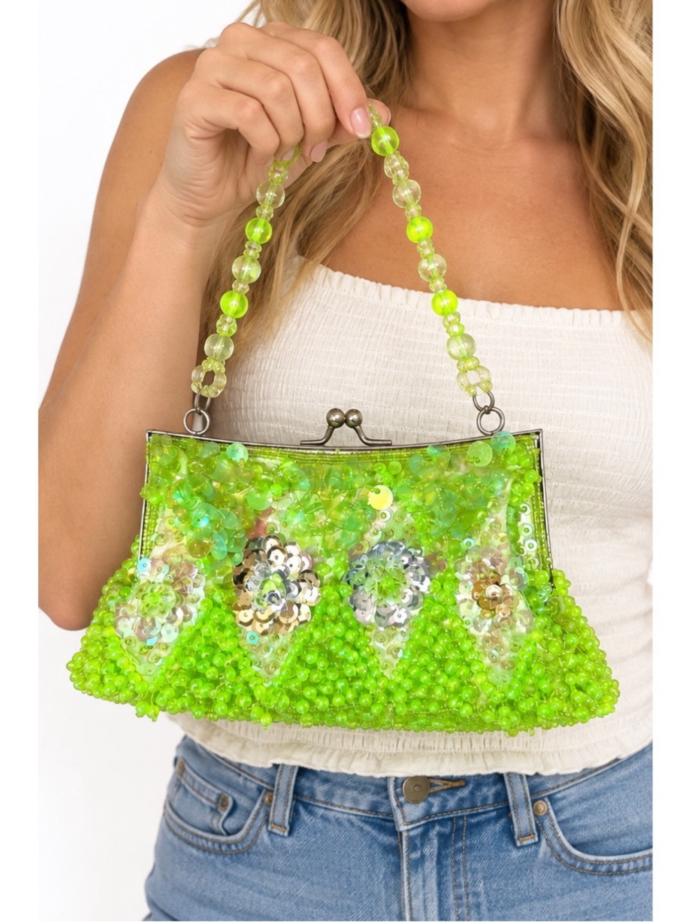 Vintage Lime Green Beaded Handbag